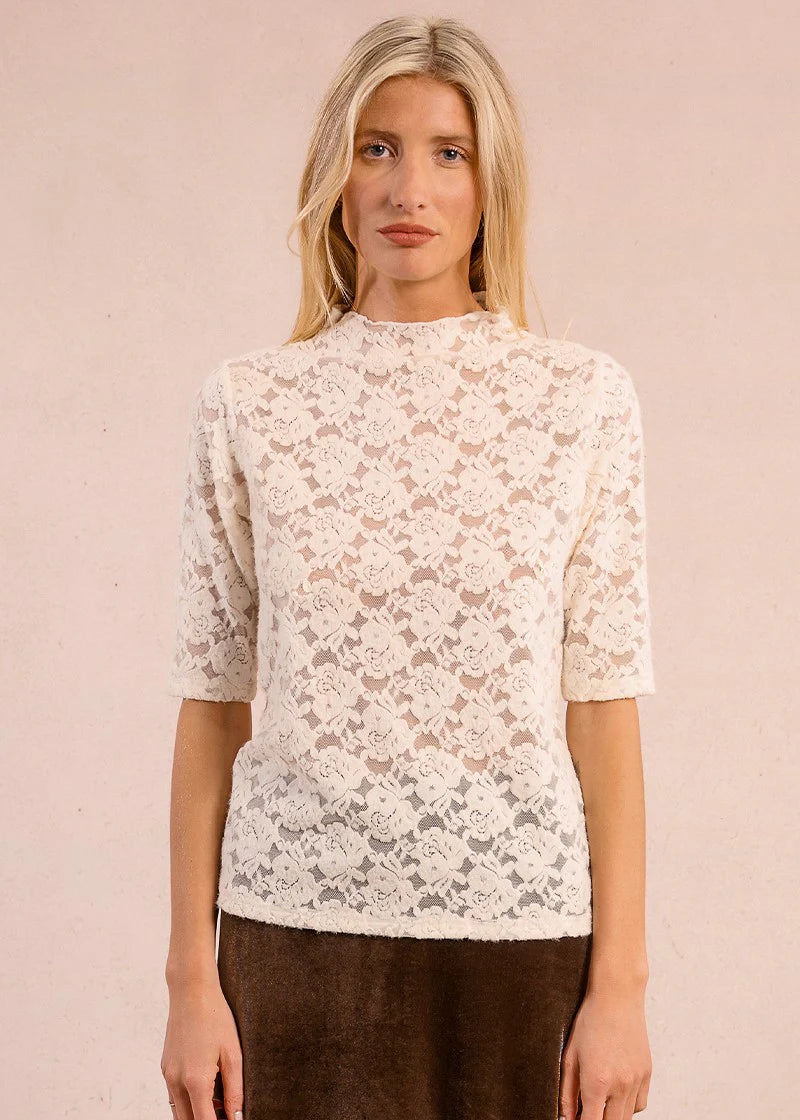 Molly Bracken Velvet Lace S/S Top OffWhite