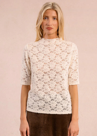 Molly Bracken Velvet Lace S/S Top OffWhite