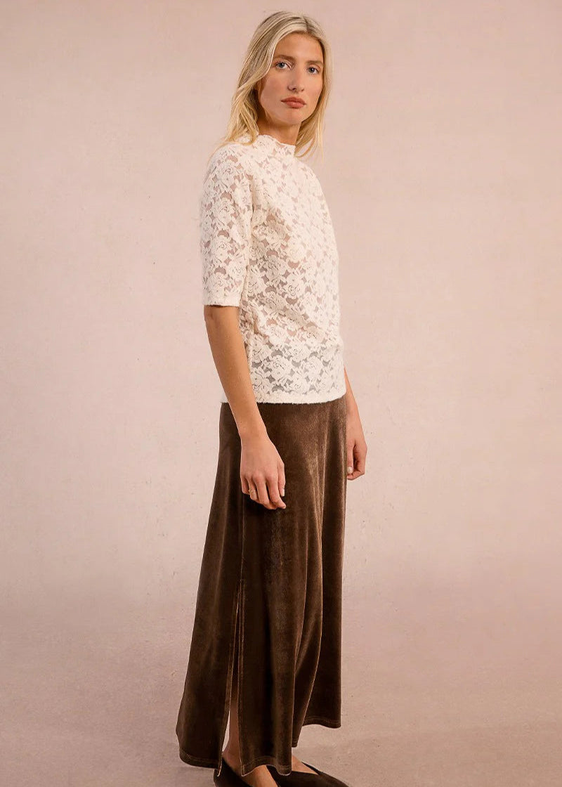 Molly Bracken Velvet Lace S/S Top OffWhite