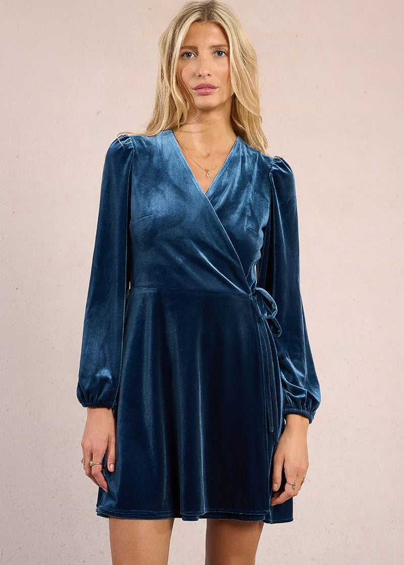 Molly Bracken Velvet Wrap Dress Blue