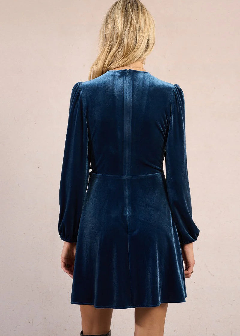 Molly Bracken Velvet Wrap Dress Blue