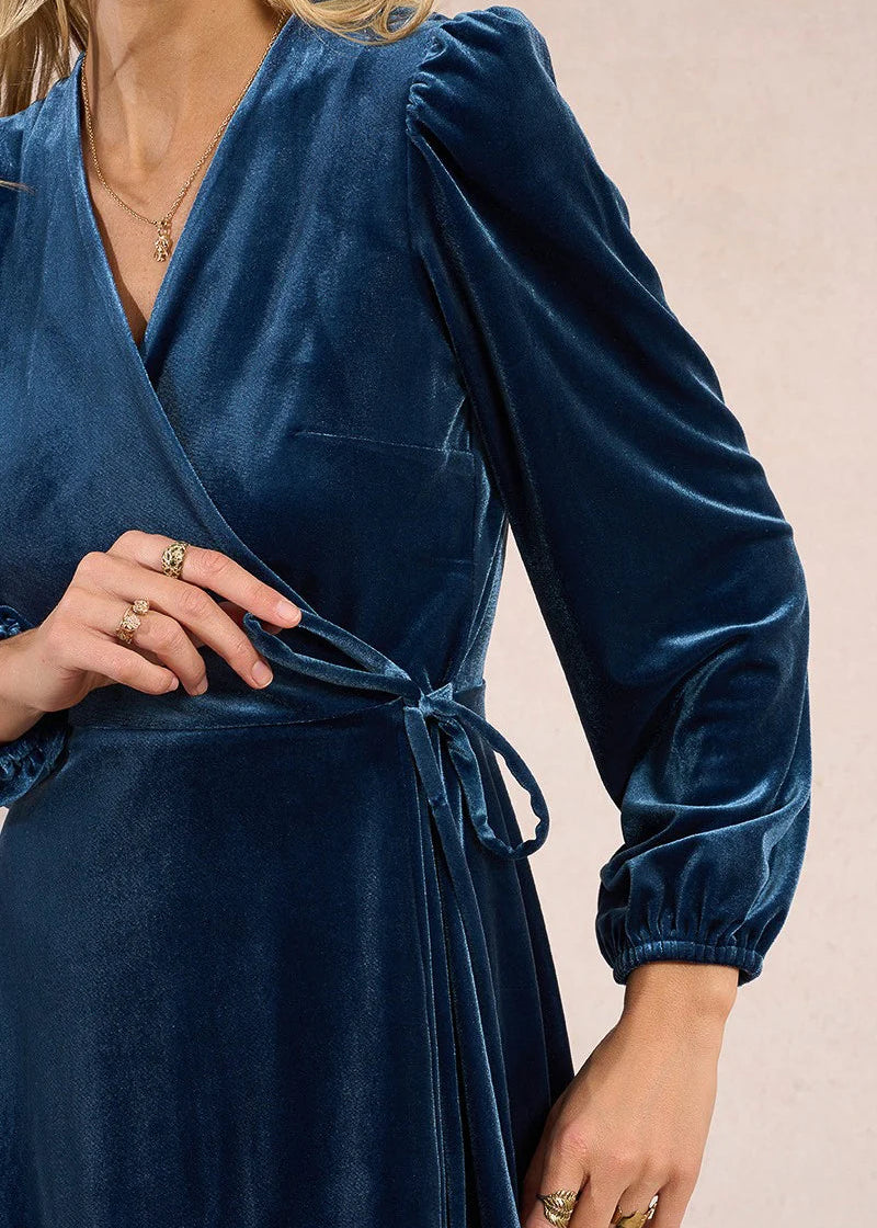 Molly Bracken Velvet Wrap Dress Blue