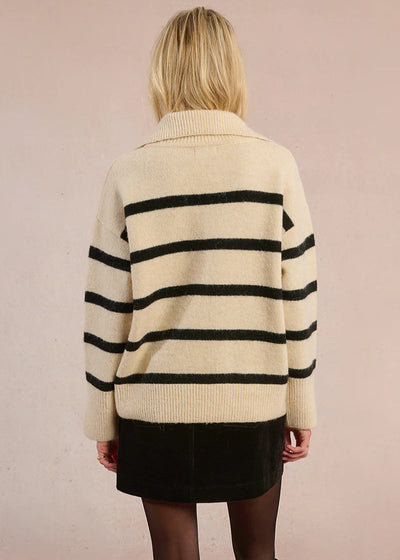 Molly Bracken Nautical Polo Sweater Off White/Black