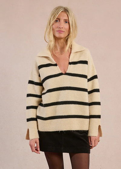 Molly Bracken Nautical Polo Sweater Off White/Black