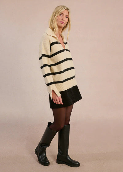 Molly Bracken Nautical Polo Sweater Off White/Black
