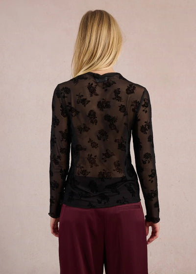 Molly Bracken Mesh Top w/ Velvet Florals Black
