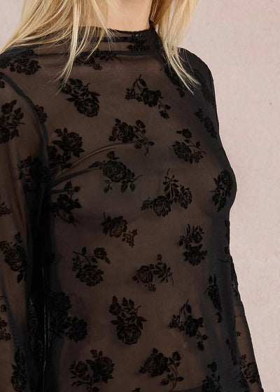 Molly Bracken Mesh Top w/ Velvet Florals Black