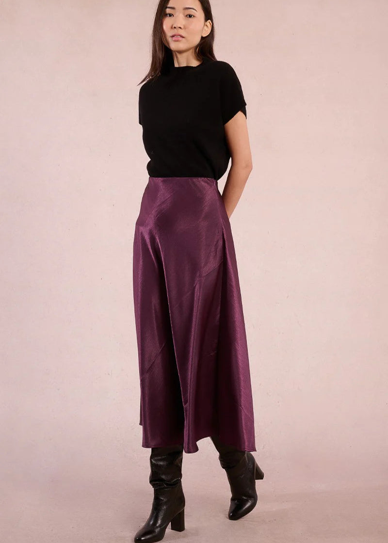 Molly Bracken Aline Satin Skirt Dark Purple