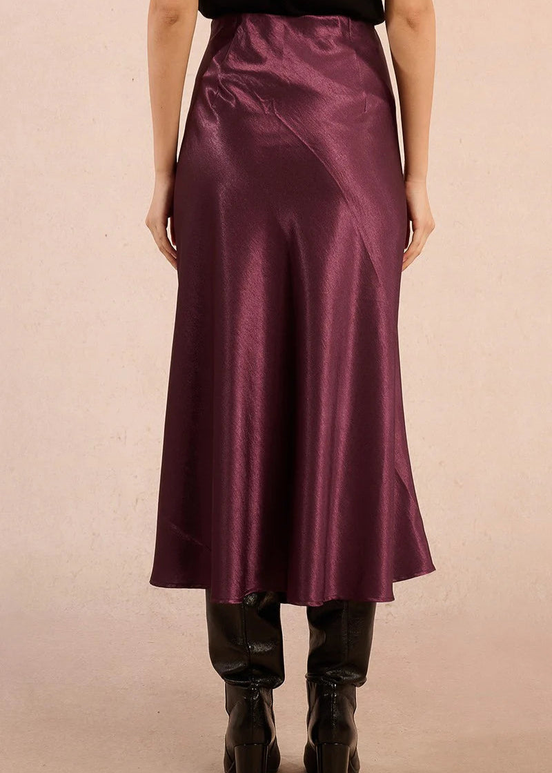 Molly Bracken Aline Satin Skirt Dark Purple