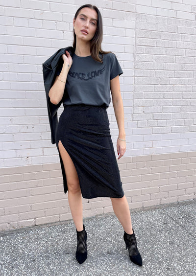 The Pink Door Rhinestone Mid Length Skirt - Black