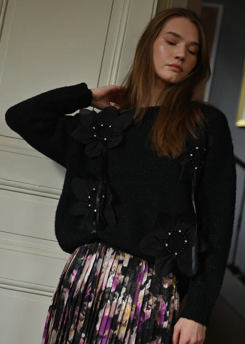 Molly Bracken 3D Flowers Sweater Black