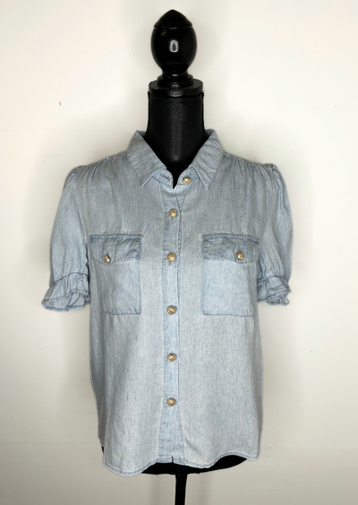 Generation Love Liana Drapey Denim Shirt - Washed Light Blue