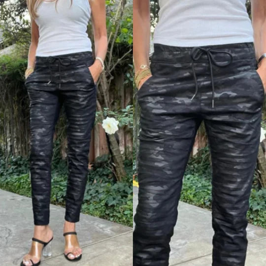 Bevy Flog Tie Front Black Camo Pants