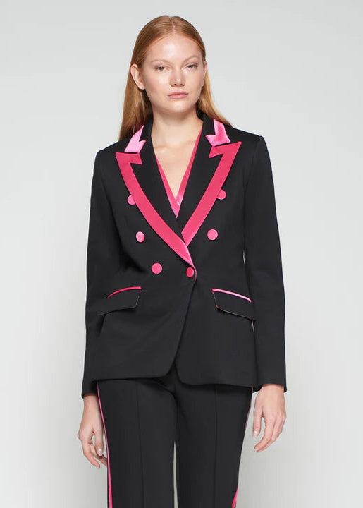 Vilagallo Tana Pink Velvet Trim Blazer Black