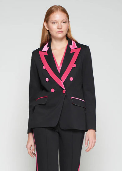 Vilagallo Tana Pink Velvet Trim Blazer Black