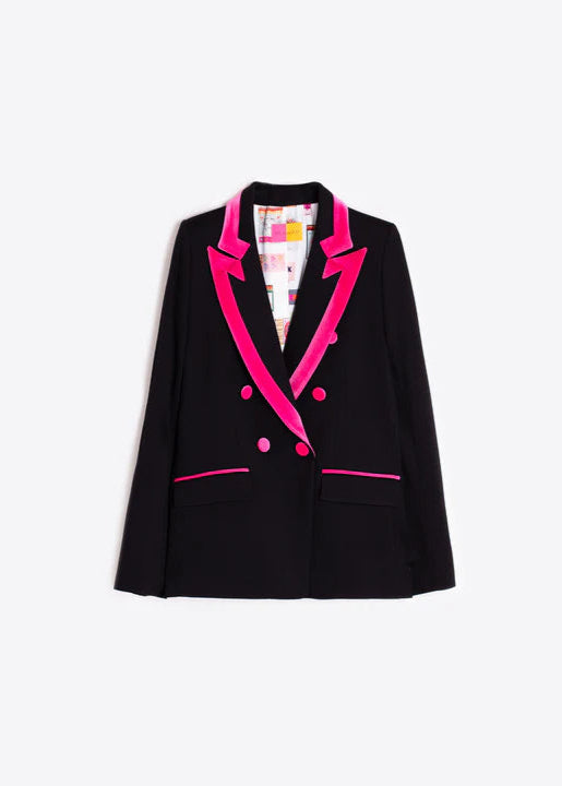 Vilagallo Tana Pink Velvet Trim Blazer Black