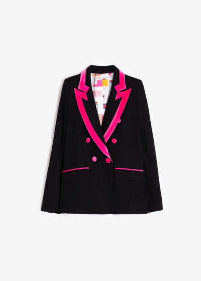 Vilagallo Tana Pink Velvet Trim Blazer Black