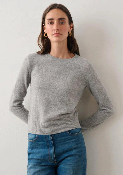 White + Warren Cashmere Shrunken Crewneck Sweater - Grey