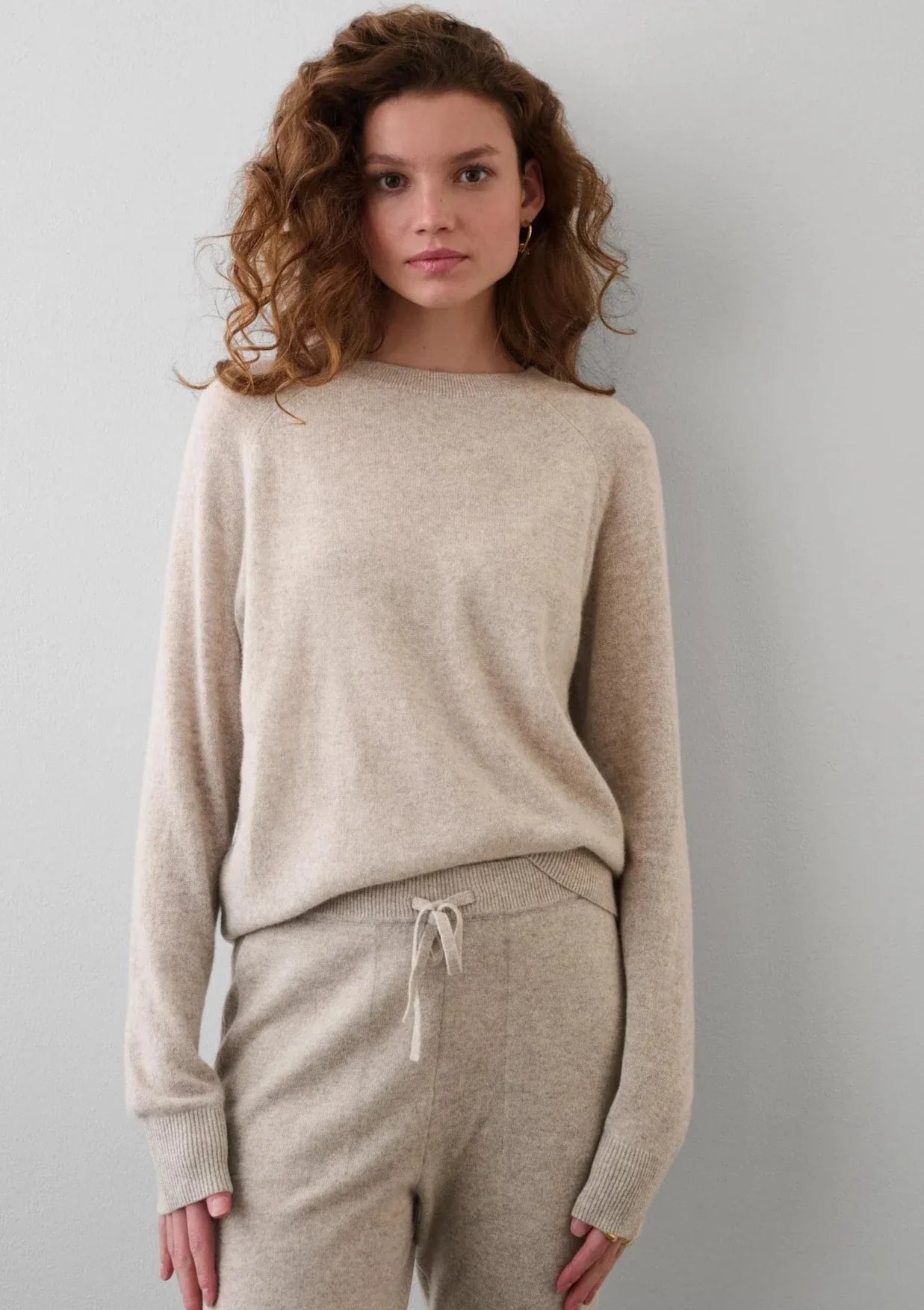 White + Warren Cashmere Rib Trim Sweatshirt - Sand