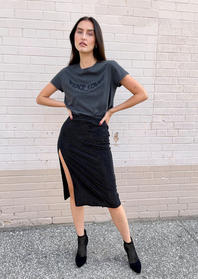 The Pink Door Rhinestone Mid Length Skirt - Black