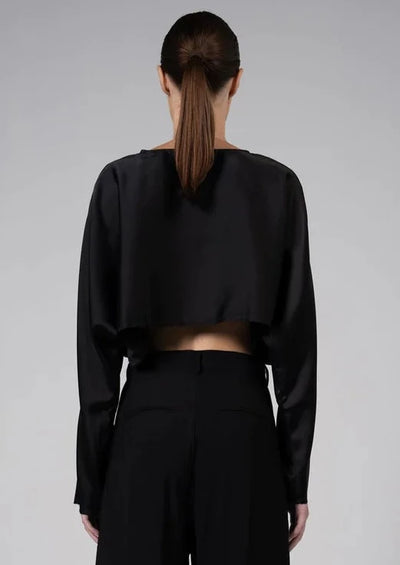 NONCHALANT Emilia Silky Raw Edge Crop Top - Black