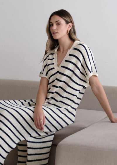 Charli Erin Knit Dress Ecru/Navy Stripes