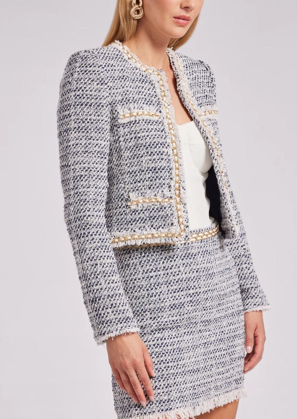 Generation Love Serena Chain Trim Tweed Jacket - White