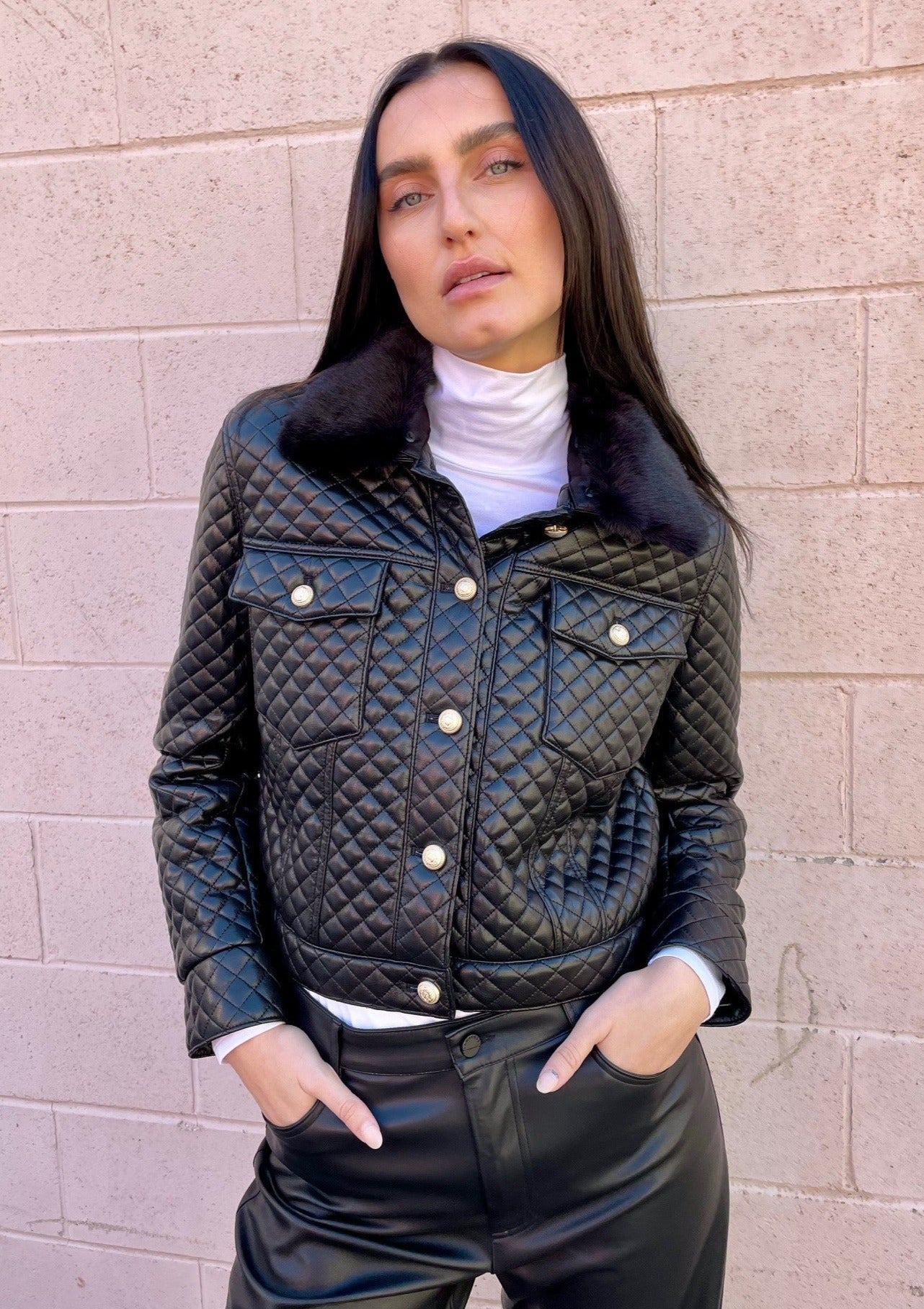 Generation Love Phoenix Faux Fur Combo Vegan Leather Jacket - Black