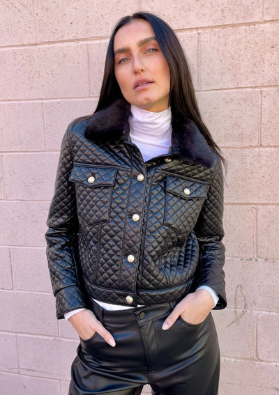 Generation Love Phoenix Faux Fur Combo Vegan Leather Jacket - Black