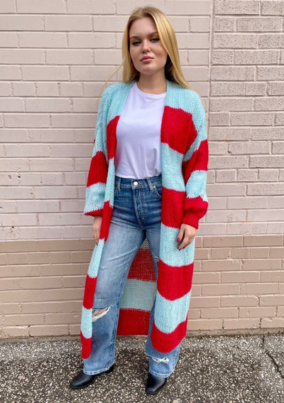 The Pink Door Striped Duster - Sky/Red