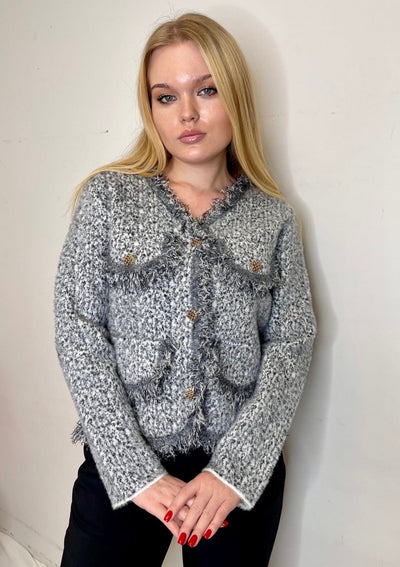 The Pink Door Fray Finish Short Cardigan - Grey