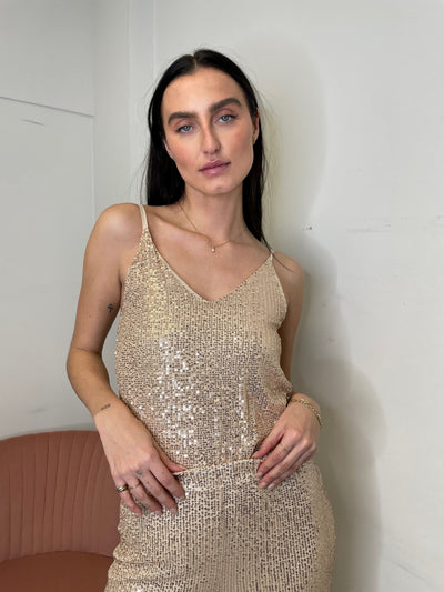 The Pink Door Sequin Cami - Gold