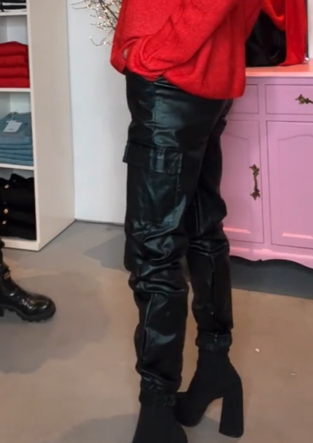 The Pink Door Faux Leather Cargo Joggers - Black