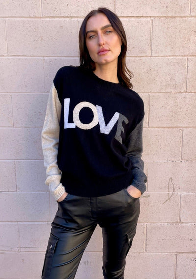 Brodie Love Colour Block Cashmere Sweater - Black/Cygnet