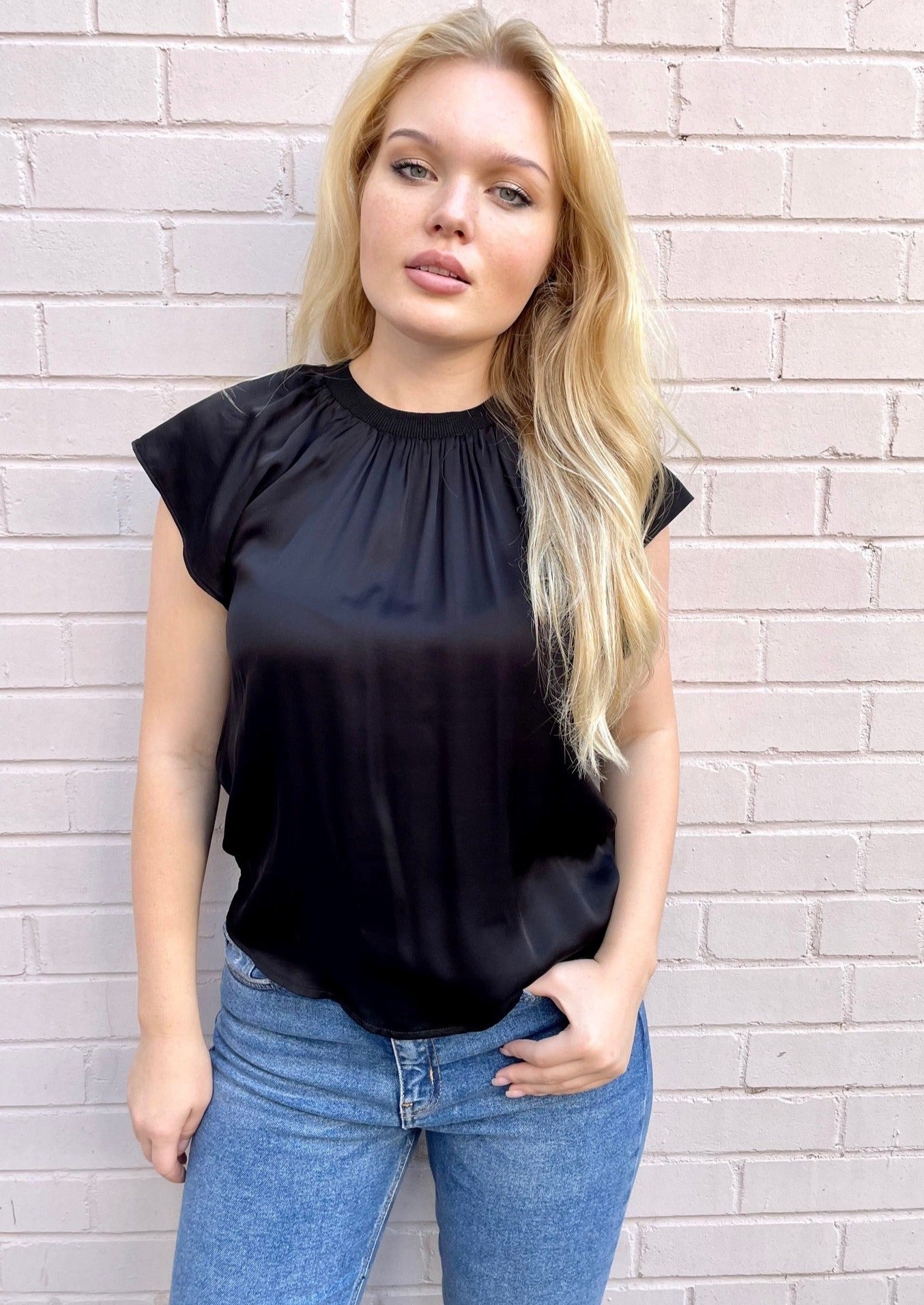 Silky Cap Sleeve Top - Black