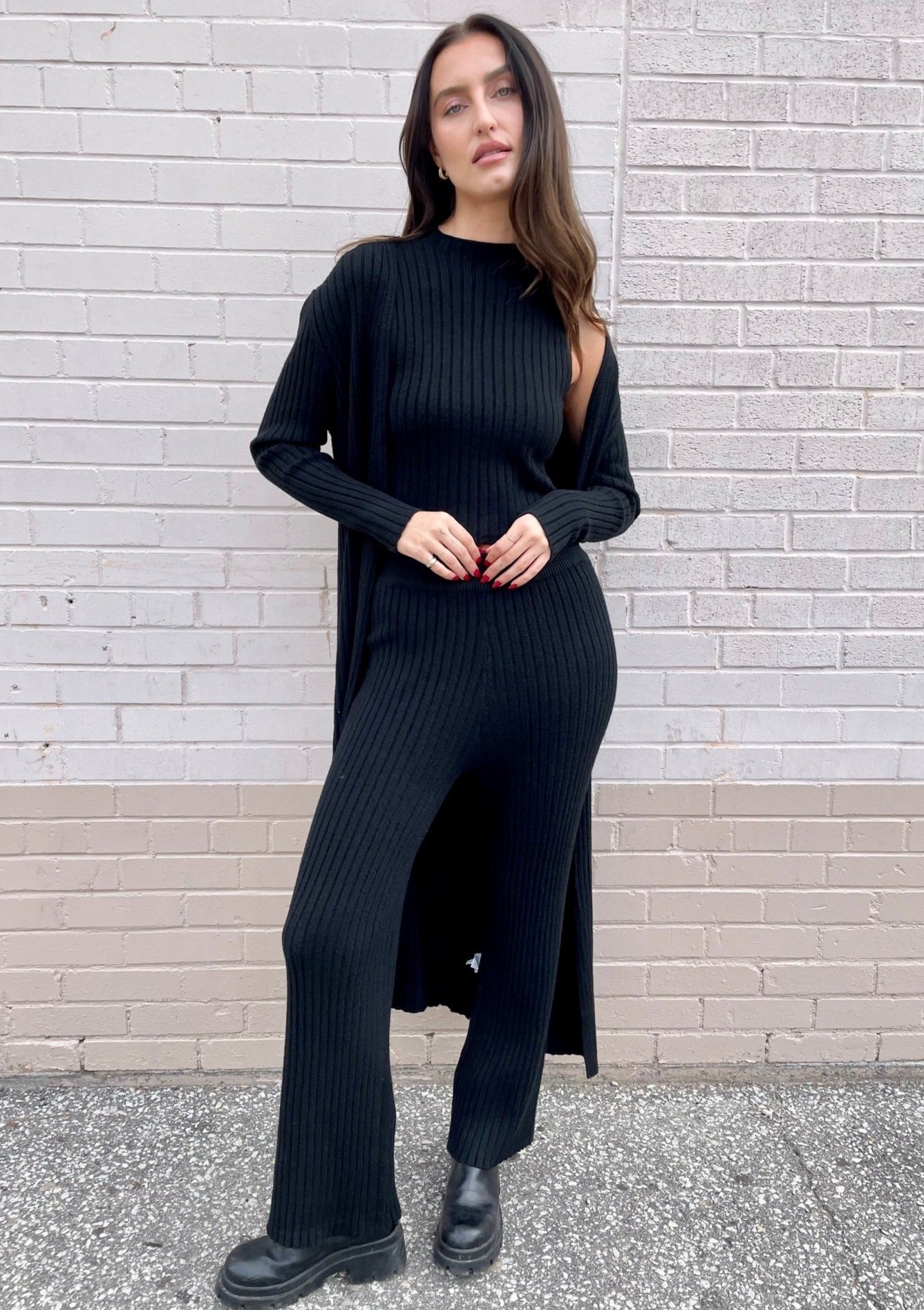 Long Knit Cardigan - Black