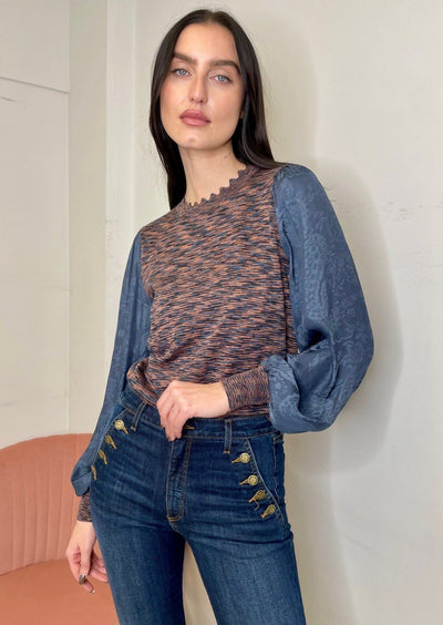 The Pink Door Paisley Print Sleeve Sweater - Navy
