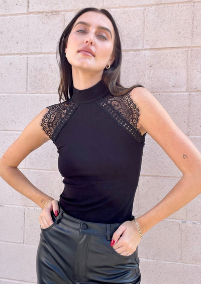 Generation Love Bowie High Neck Lace Combo Top - Black
