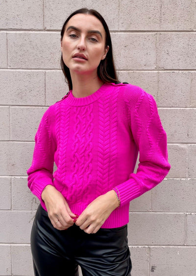 Generation Love Brooks Cable Sweater w/ Button Detail - Hot Pink