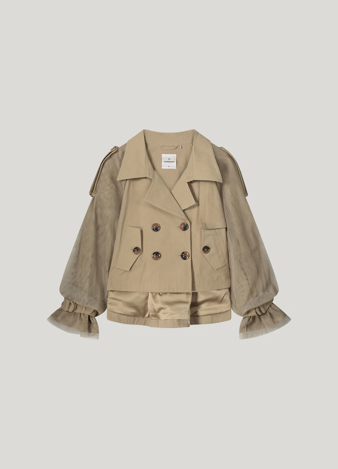 SUMMUM Trench Jacket w/ Mesh Sleeve Detail Tan
