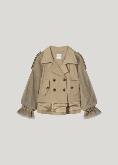 SUMMUM Trench Jacket w/ Mesh Sleeve Detail Tan