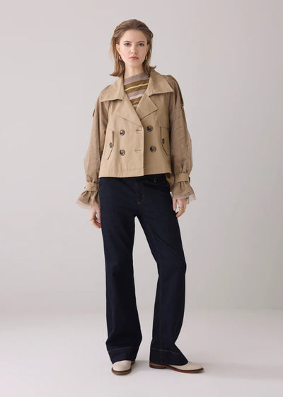 SUMMUM Trench Jacket w/ Mesh Sleeve Detail Tan