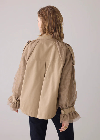 SUMMUM Trench Jacket w/ Mesh Sleeve Detail Tan