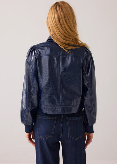 SUMMUM Patent Pouf Sleeve Jacket Navy