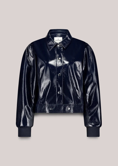 SUMMUM Patent Pouf Sleeve Jacket Navy