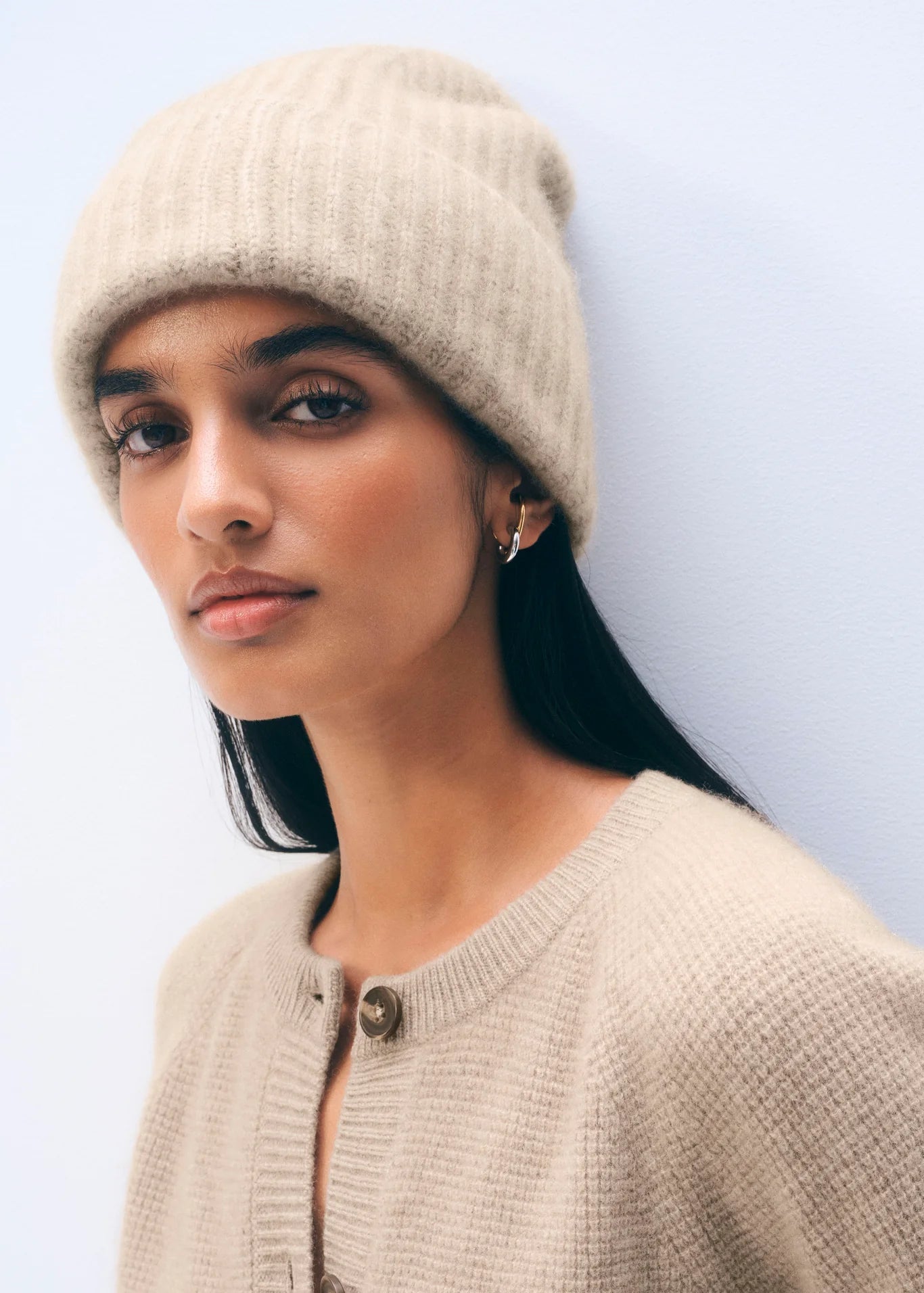 White + Warren Cashmere Plush Rib Beanie Taupe