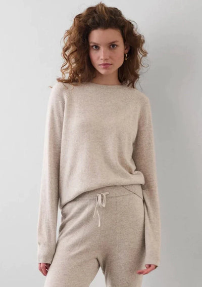 White + Warren Cashmere Rib Trim Sweatshirt - Sand