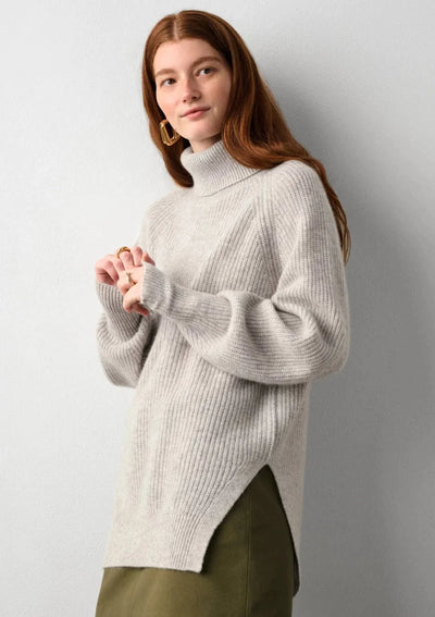 White + Warren Cashmere Ribbed Turtleneck Sweater - Misty Grey