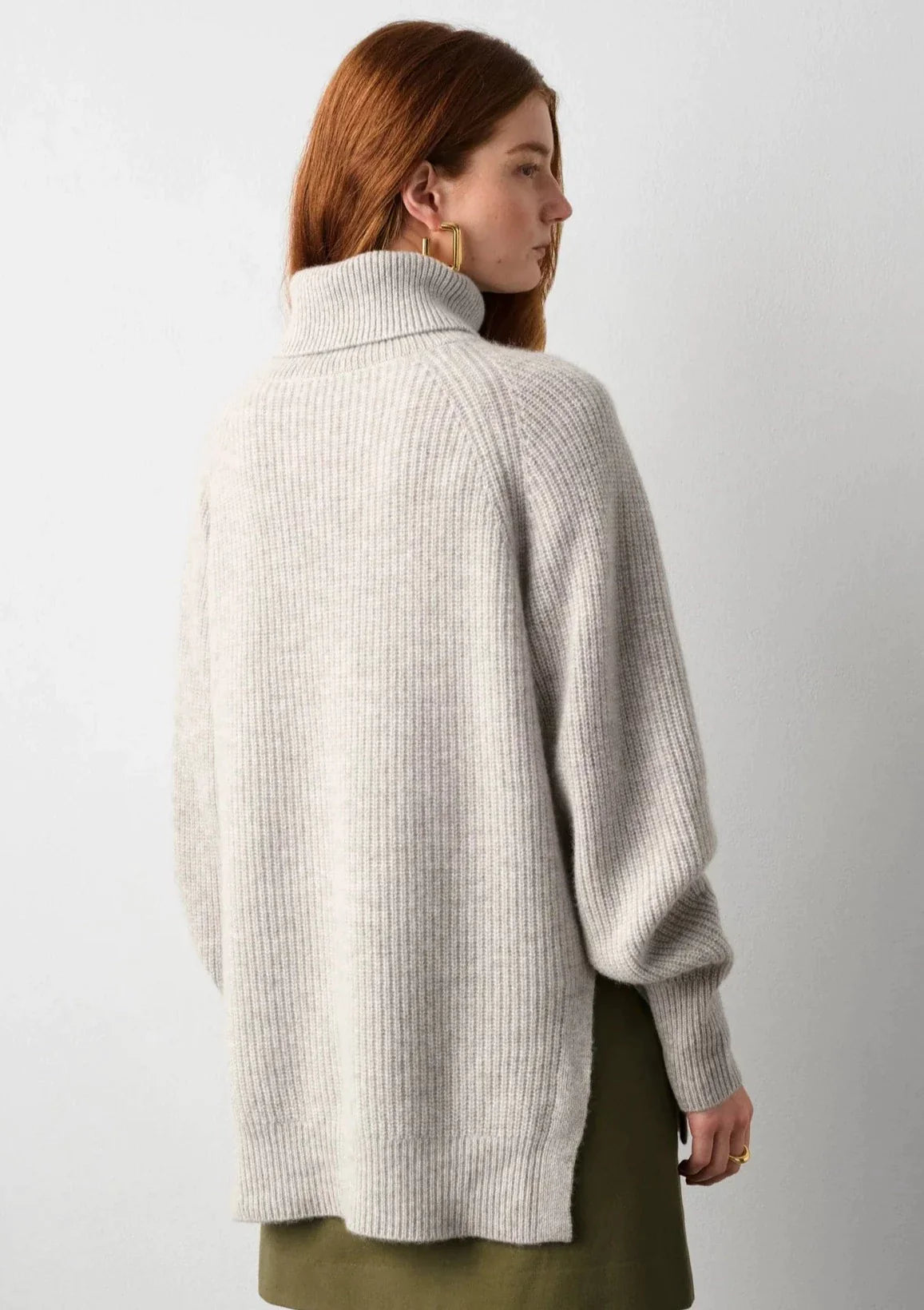 White + Warren Cashmere Ribbed Turtleneck Sweater - Misty Grey