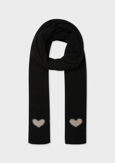 White + Warren Cashmere Heart Trim Scarf - Black/Sand